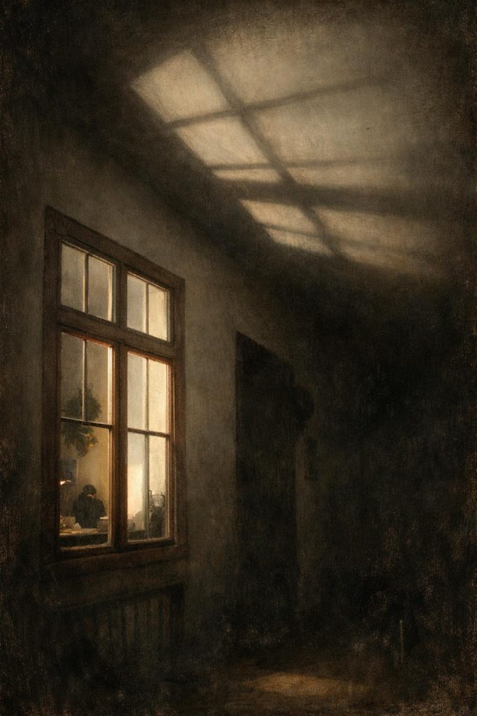 fotografie de atmosfera cu o fereastra in noapte